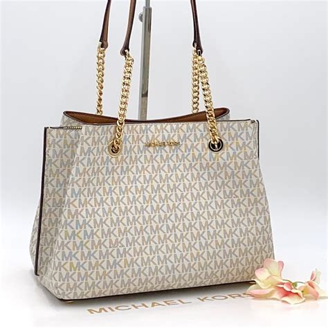 michael kors damen tasche teagen lg long drop satchel vanilla